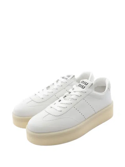 Pre-owned Miu Miu 2020s Logo Leather Sneakers In White