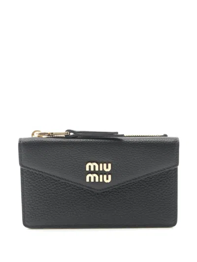 Pre-owned Miu Miu 2020s Logo-lettering Wallet In Black