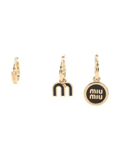 Pre-owned Miu Miu 2020s Logo-motif Hoop Earrings In Gold