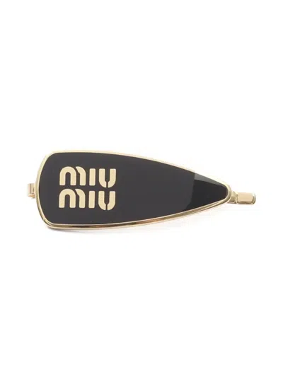 Pre-owned Miu Miu 2020s Logo-print Hair Clip In Black