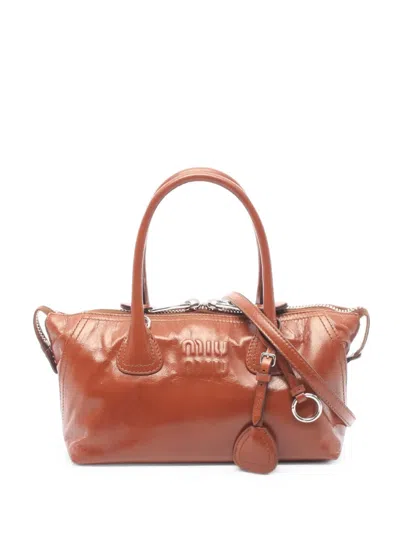 Pre-owned Miu Miu 2020s Logo-embossed Tote Bag In Orange