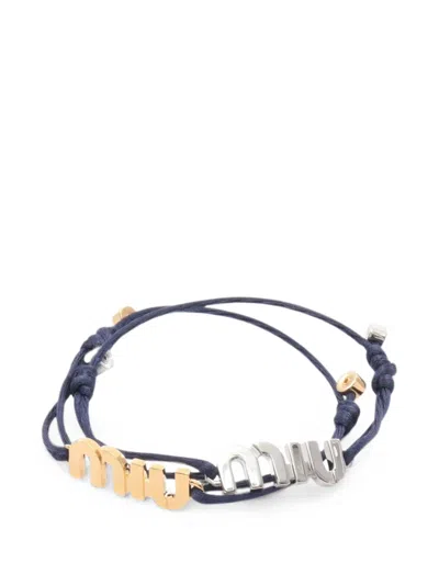 Pre-owned Miu Miu 2020s Logo-plaque Bracelets (set Of 2) In Gold