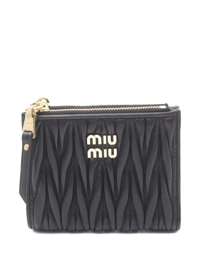 Pre-owned Miu Miu 2020s Matelasse Bi-fold Leather Wallet In Black