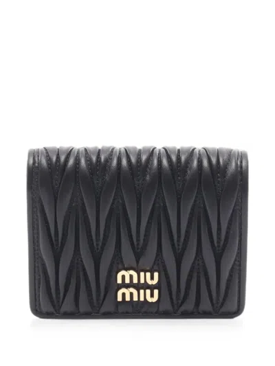 Pre-owned Miu Miu 2020s Matelassé Bi-fold Wallet In Black