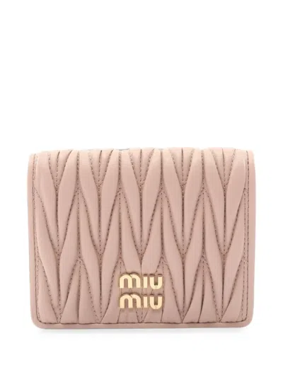 Pre-owned Miu Miu 2020s Matelassé Bi-fold Wallet In Neutrals