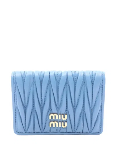 Pre-owned Miu Miu 2020s Matelassé-effect Cardholder In Blue