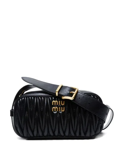 Pre-owned Miu Miu 2020s Matelasse Leather Crossbody Bag In Black