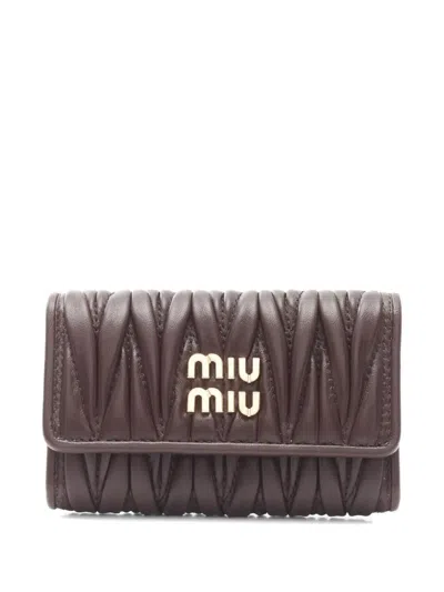 Pre-owned Miu Miu 2020s Matelasse Leather Key Case In Brown