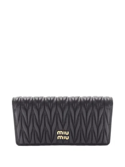 Pre-owned Miu Miu 2020s Matelassé Leather Wallet In Black