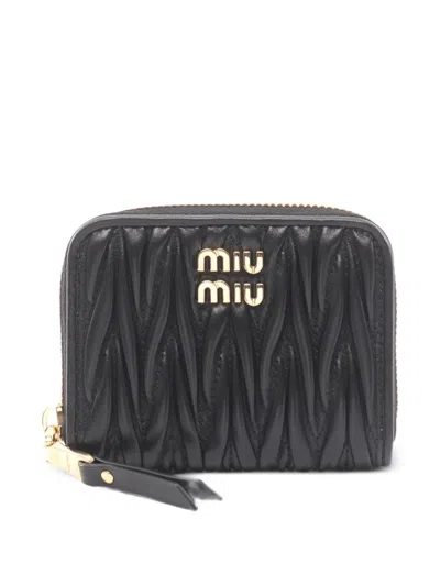Pre-owned Miu Miu 2020s Matelassé Leather Wallet In Black