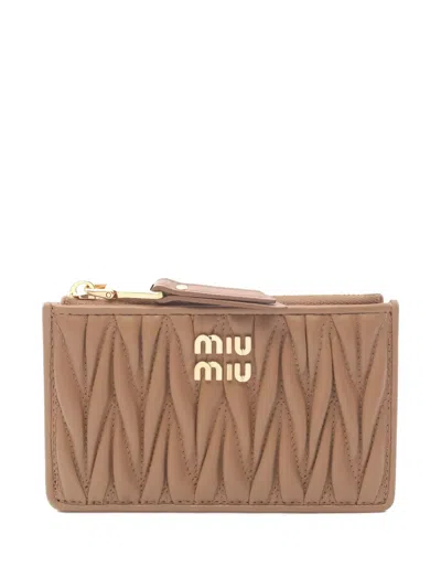 Pre-owned Miu Miu 2020s Matelasse Leather Wallet In Brown