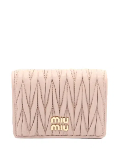 Pre-owned Miu Miu 2020s Matelassé Leather Wallet In Neutral