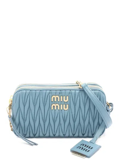 Pre-owned Miu Miu 2020s Matelassé Nappa-leather Shoulder Bag In Blue
