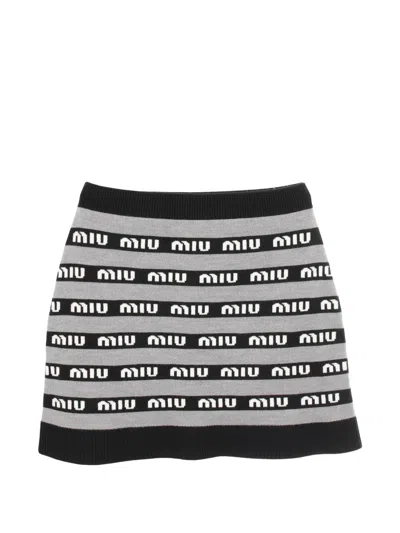 Pre-owned Miu Miu 2020s Mini Logo-knit Skirt In Black
