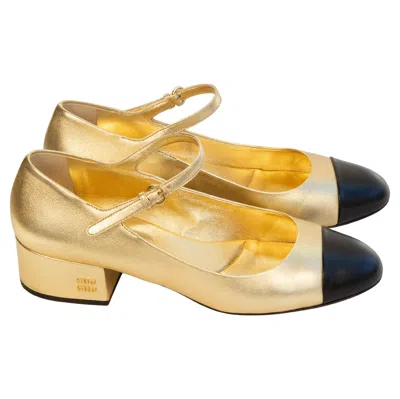 Pre-owned Miu Miu 2020s  Black And Gold Leather Mary Jane Pumps Size 38.5