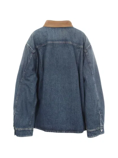 Pre-owned Miu Miu 2020s Piumino Embroidered-logo Denim Jacket In Blue