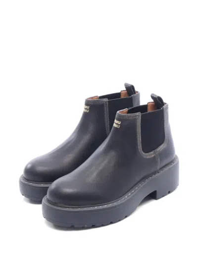 Pre-owned Miu Miu 2020s Side Gore Ankle Boots In Black