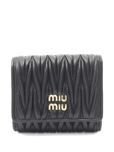 Pre-owned Miu Miu 2020s Small Matelassé Trifold Wallet In Black