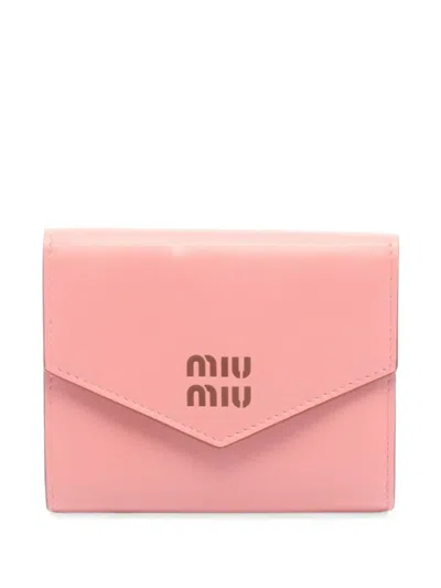 Pre-owned Miu Miu 2020s Softy Logo Trifold Wallet In Pink