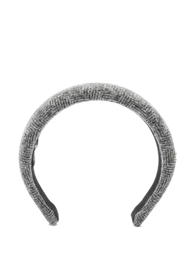 Pre-owned Miu Miu 2020s Tweed Logo Head Band In Gray