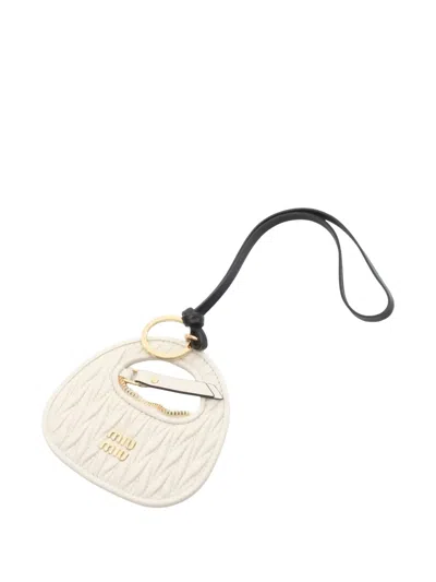 Pre-owned Miu Miu 2020s Wander Quilted Leather Bag Charm In Neutral