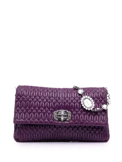 Pre-owned Miu Miu 2021-2025 Large Matelasse Nappa Crystal Satchel In Purple