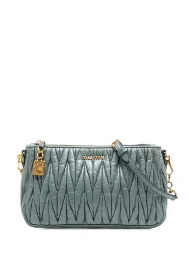 Pre-owned Miu Miu 2021-2025 Matelasse Leather Shoulder Bag In Gray