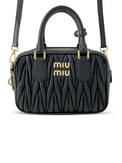 Pre-owned Miu Miu 2021-2025 Matelasse Nappa Arcadie Satchel In Black