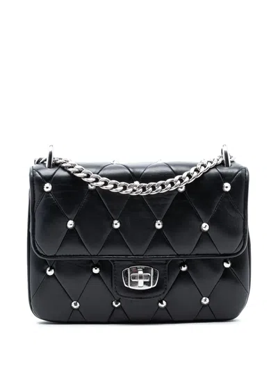 Pre-owned Miu Miu 2021-2025 Studded Matelasse Leather Crossbody Bag In Black
