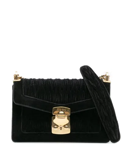Pre-owned Miu Miu 2021-2025 Velluto Matelasse Confidential Chain Crossbody Bag In Black