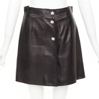 Pre-owned Miu Miu 2021 Black Lambskin Nappa Leather Pearl Floral Button Skirt It40 S