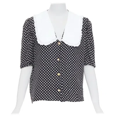 Pre-owned Miu Miu 2021 Black White Silk Cotton Trim Polka Dot Vintage Blouse It42 M