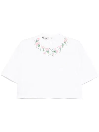 Pre-owned Miu Miu 2021 Flower T-shirt In White