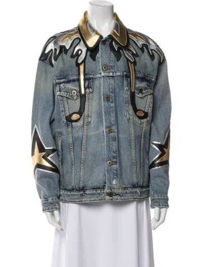 Pre-owned Miu Miu 2021 Graphic Print Denim Jacket In Blue