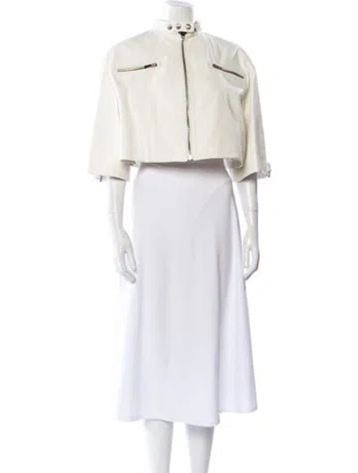 Pre-owned Miu Miu 2021 Leather Biker Jacket W/ Tags In Neutral