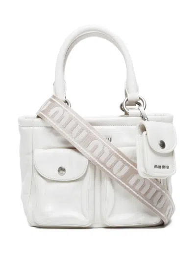 Pre-owned Miu Miu 2021 Mini Shine Tote Bag In White