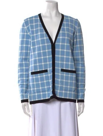 Pre-owned Miu Miu 2021 Plaid Print Sweater In Blue