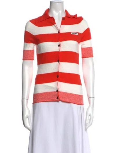 Pre-owned Miu Miu 2021 Striped Polo W/ Tags In Orange