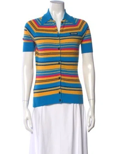 Pre-owned Miu Miu 2021 Striped Polo In Yellow