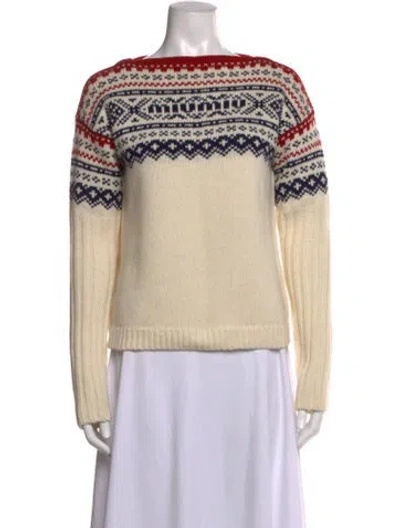 Pre-owned Miu Miu 2021 Virgin Wool Sweater W/ Tags In Neutrals/red