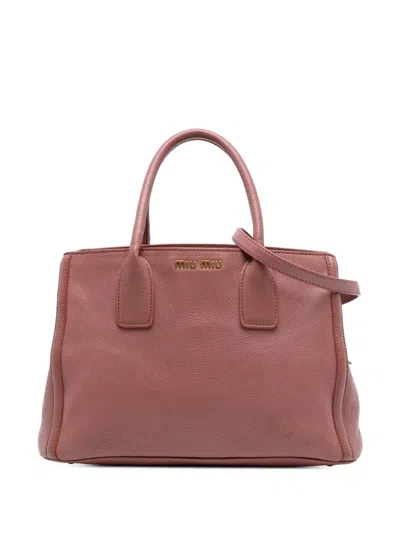 Pre-owned Miu Miu 2021-2025 Leather Madras Tote Satchel In Brown