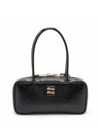 Pre-owned Miu Miu 2021-2026 Small Naplak Patent Logo Beau Handbag In Black
