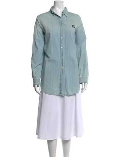 Pre-owned Miu Miu 2022 Long Sleeve Button-up Top In Blue