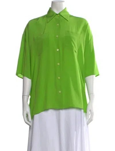 Pre-owned Miu Miu 2022 Silk Button-up Top In Green