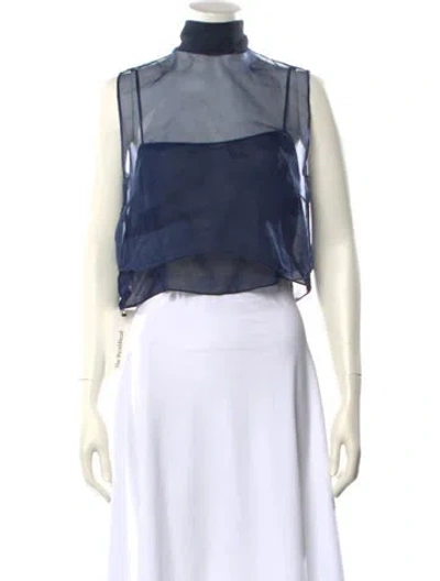 Pre-owned Miu Miu 2022 Silk Crop Top W/ Tags In Blue