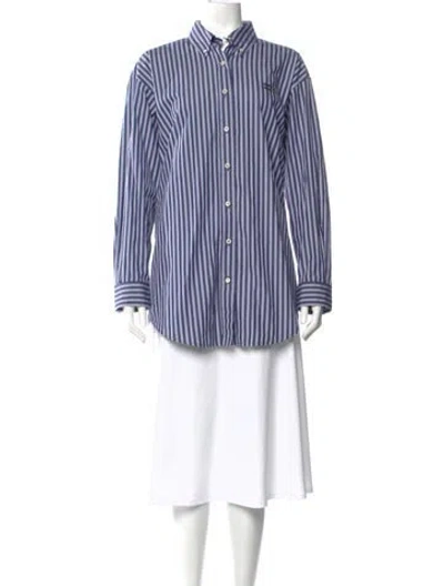 Pre-owned Miu Miu 2022 Striped Button-up Top In Blue