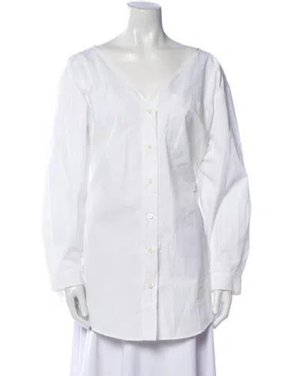 Pre-owned Miu Miu 2022 V-neck Button-up Top In White