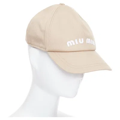 Pre-owned Miu Miu 2023 Drill Khaki White Cotton Twill White Logo Baseball Cap L