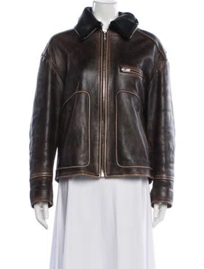 Pre-owned Miu Miu 2023 Lambskin Biker Jacket In Brown