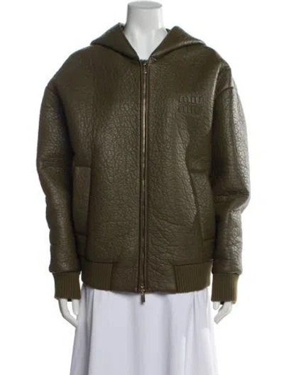 Pre-owned Miu Miu 2023 Lambskin Bomber Jacket In Green